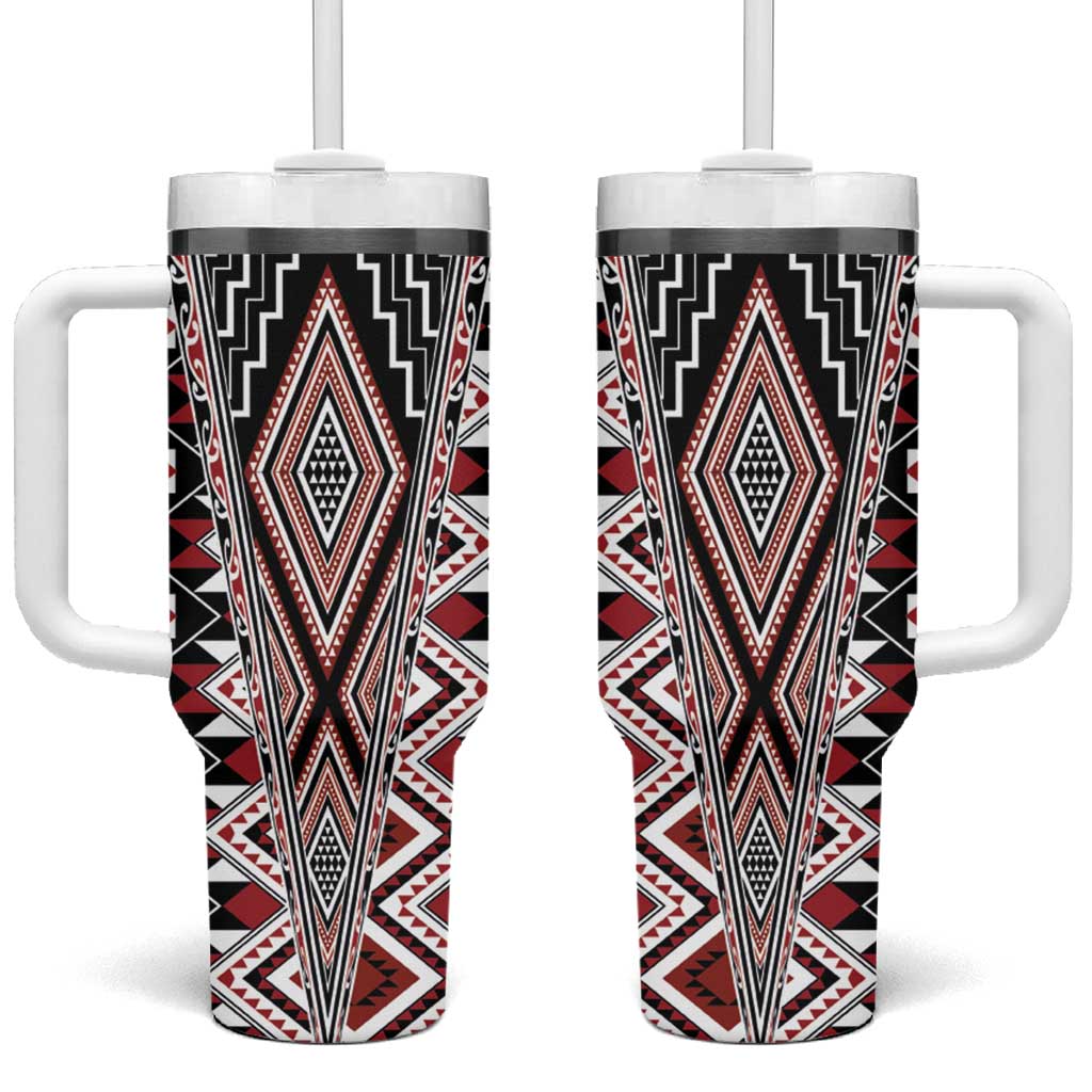 Red Aotearoa Tukutuku and Poutama Motif Tumbler With Handle