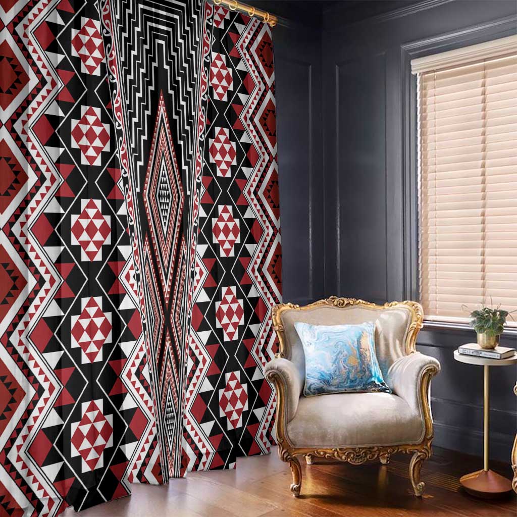 Red Aotearoa Tukutuku and Poutama Motif Window Curtain