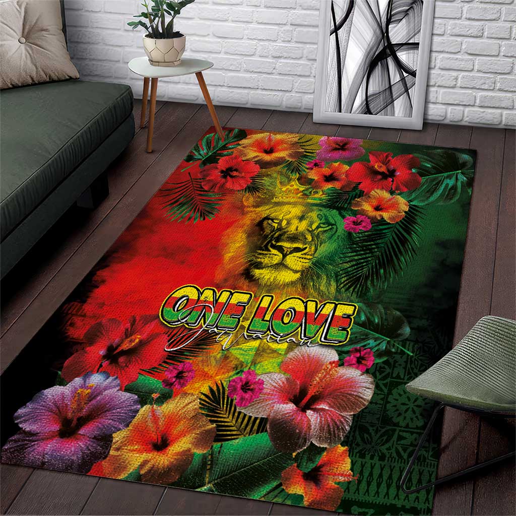 Hawaiian Reggae Area Rug Tropical Plants and Tribal Kakau Tattoo-One Love Jawaiian