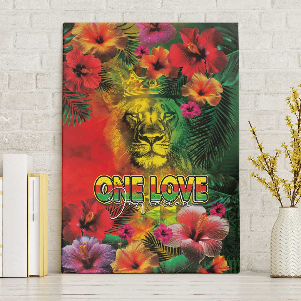 Hawaiian Reggae Canvas Wall Art Tropical Plants and Tribal Kakau Tattoo-One Love Jawaiian