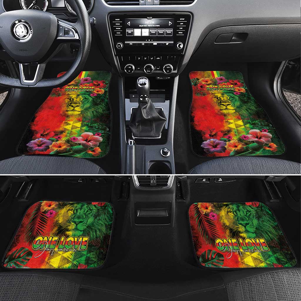 Hawaiian Reggae Car Mats Tropical Plants and Tribal Kakau Tattoo-One Love Jawaiian