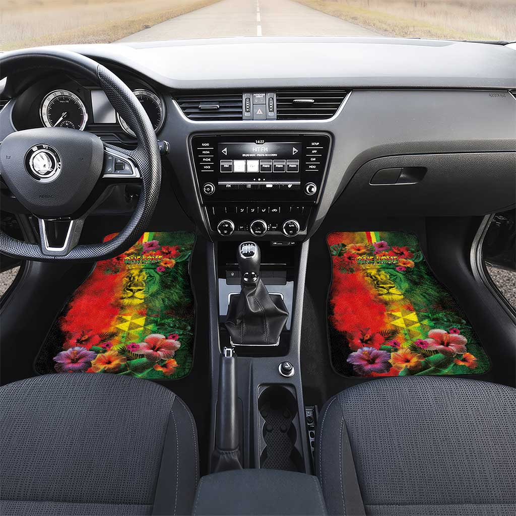 Hawaiian Reggae Car Mats Tropical Plants and Tribal Kakau Tattoo-One Love Jawaiian