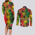 Hawaiian Reggae Couples Matching Long Sleeve Bodycon Dress and Long Sleeve Button Shirt Tropical Plants and Tribal Kakau Tattoo-One Love Jawaiian