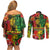 Hawaiian Reggae Couples Matching Off Shoulder Short Dress and Long Sleeve Button Shirt Tropical Plants and Tribal Kakau Tattoo-One Love Jawaiian