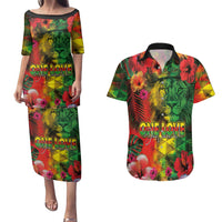 Hawaiian Reggae Couples Matching Puletasi and Hawaiian Shirt Tropical Plants and Tribal Kakau Tattoo-One Love Jawaiian