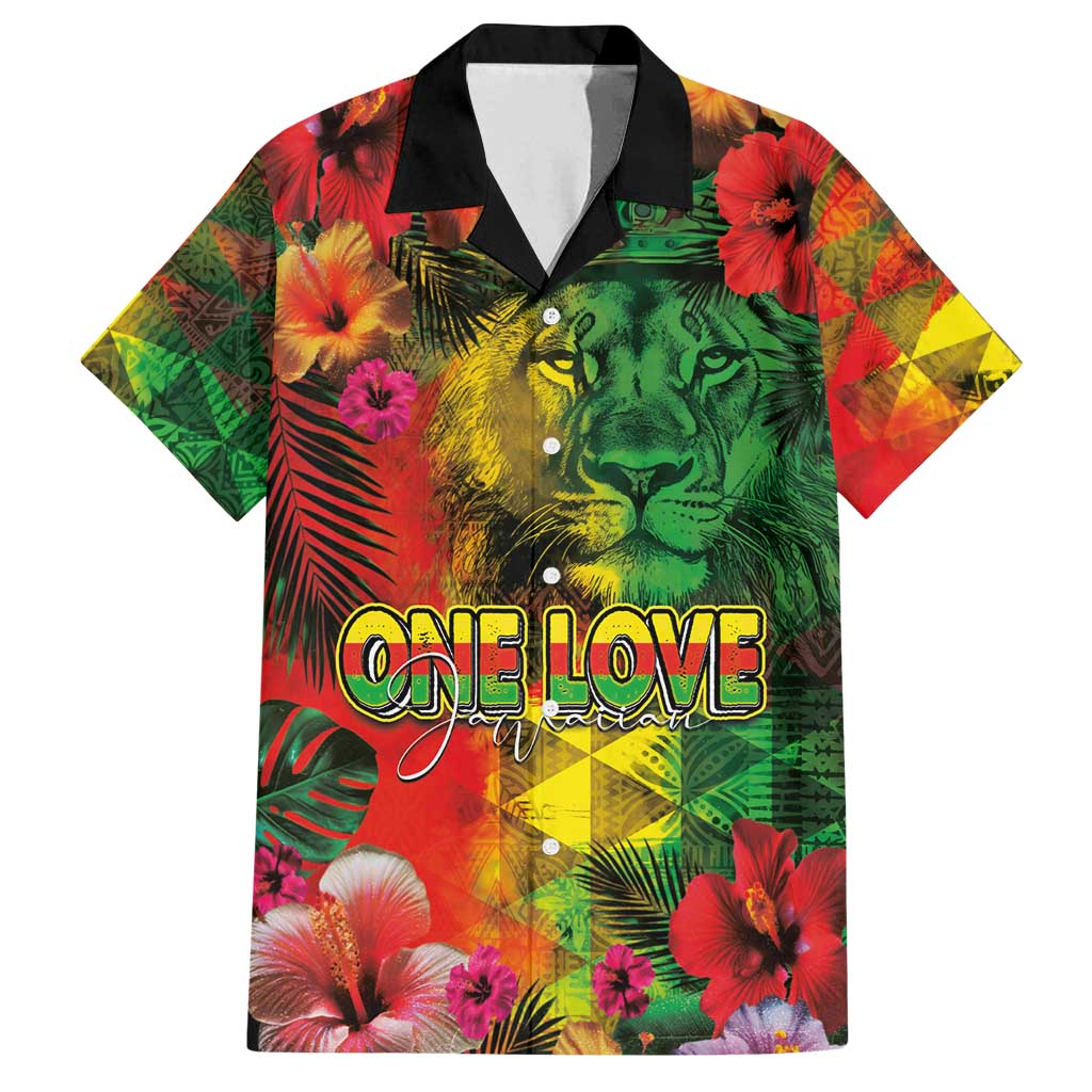 Hawaiian Reggae Family Matching Long Sleeve Bodycon Dress and Hawaiian Shirt Tropical Plants and Tribal Kakau Tattoo-One Love Jawaiian