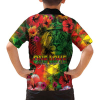 Hawaiian Reggae Family Matching Off The Shoulder Long Sleeve Dress and Hawaiian Shirt Tropical Plants and Tribal Kakau Tattoo-One Love Jawaiian