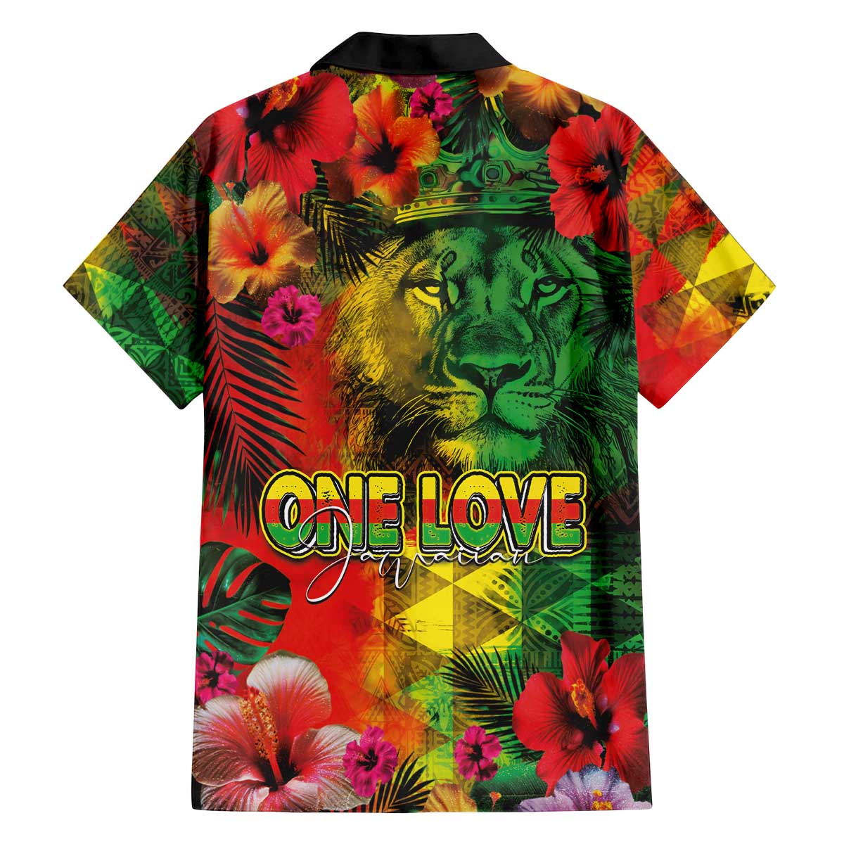 Hawaiian Reggae Family Matching Off The Shoulder Long Sleeve Dress and Hawaiian Shirt Tropical Plants and Tribal Kakau Tattoo-One Love Jawaiian