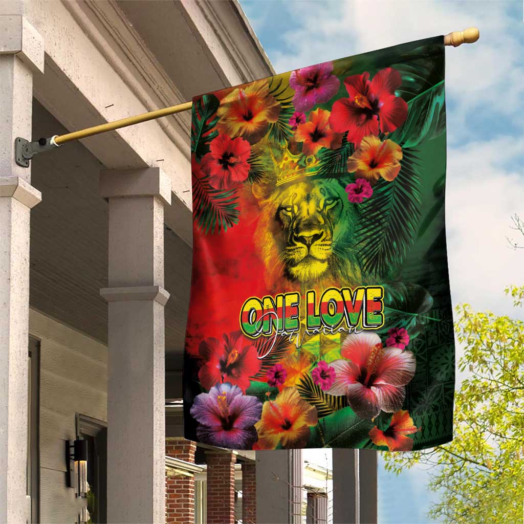 Hawaiian Reggae Garden Flag Tropical Plants and Tribal Kakau Tattoo-One Love Jawaiian