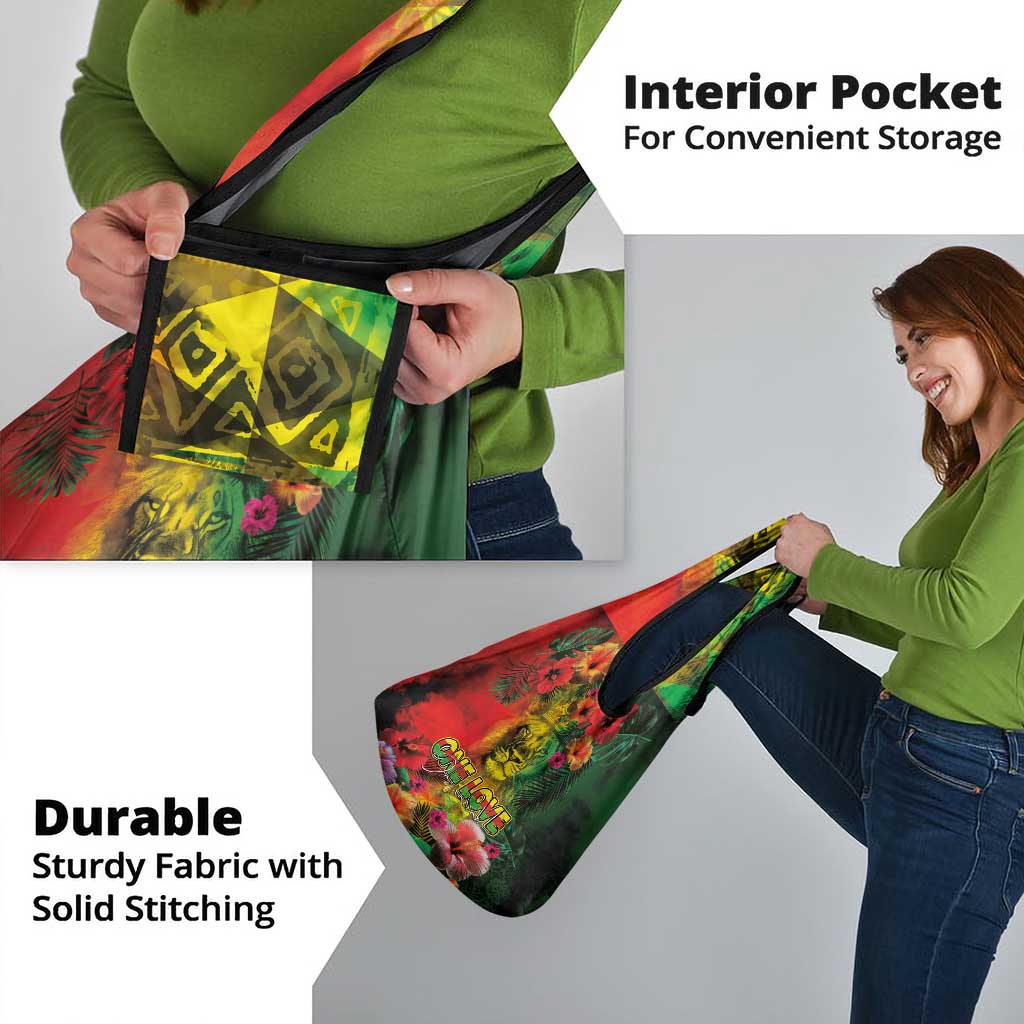 Hawaiian Reggae Grocery Bag Tropical Plants and Tribal Kakau Tattoo-One Love Jawaiian