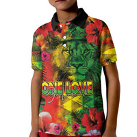 Hawaiian Reggae Kid Polo Shirt Tropical Plants and Tribal Kakau Tattoo-One Love Jawaiian LT03 Kid Reggae - Polynesian Pride