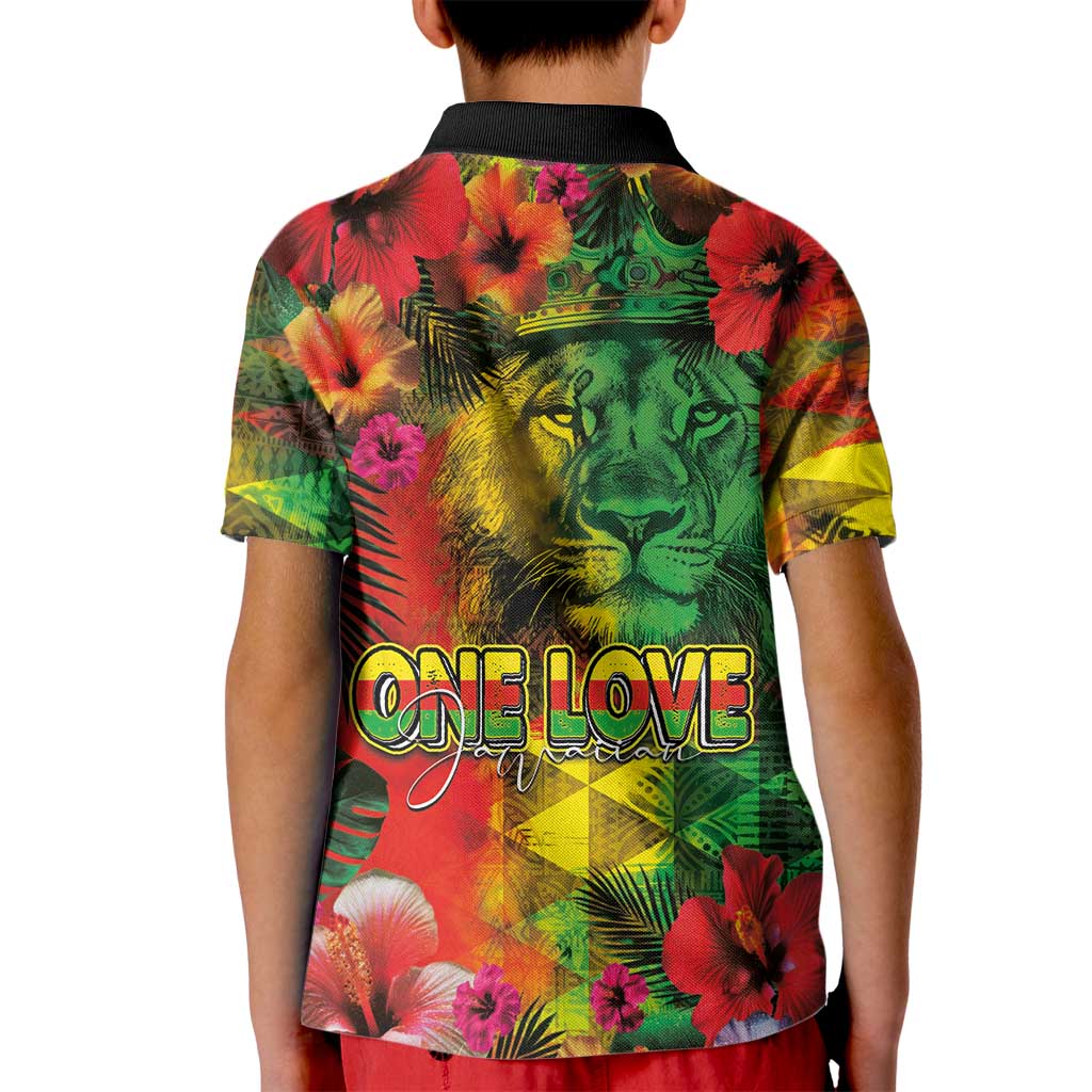 Hawaiian Reggae Kid Polo Shirt Tropical Plants and Tribal Kakau Tattoo-One Love Jawaiian LT03 - Polynesian Pride