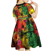 Hawaiian Reggae Kid Short Sleeve Dress Tropical Plants and Tribal Kakau Tattoo-One Love Jawaiian LT03 - Polynesian Pride