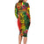 Hawaiian Reggae Long Sleeve Bodycon Dress Tropical Plants and Tribal Kakau Tattoo-One Love Jawaiian