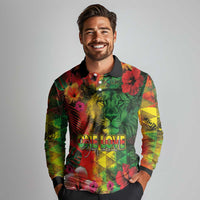 Hawaiian Reggae Long Sleeve Polo Shirt Tropical Plants and Tribal Kakau Tattoo-One Love Jawaiian LT03 - Polynesian Pride