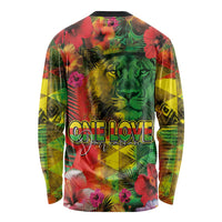Hawaiian Reggae Long Sleeve Shirt Tropical Plants and Tribal Kakau Tattoo-One Love Jawaiian