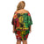 Hawaiian Reggae Off Shoulder Short Dress Tropical Plants and Tribal Kakau Tattoo-One Love Jawaiian