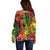 Hawaiian Reggae Off Shoulder Sweater Tropical Plants and Tribal Kakau Tattoo-One Love Jawaiian