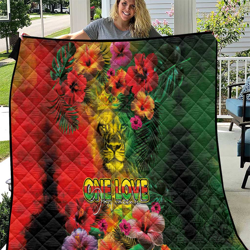 Hawaiian Reggae Quilt Tropical Plants and Tribal Kakau Tattoo-One Love Jawaiian