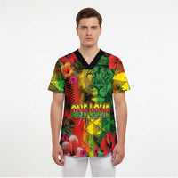 Hawaiian Reggae Scrub Top Tropical Plants and Tribal Kakau Tattoo-One Love Jawaiian - Polynesian Pride
