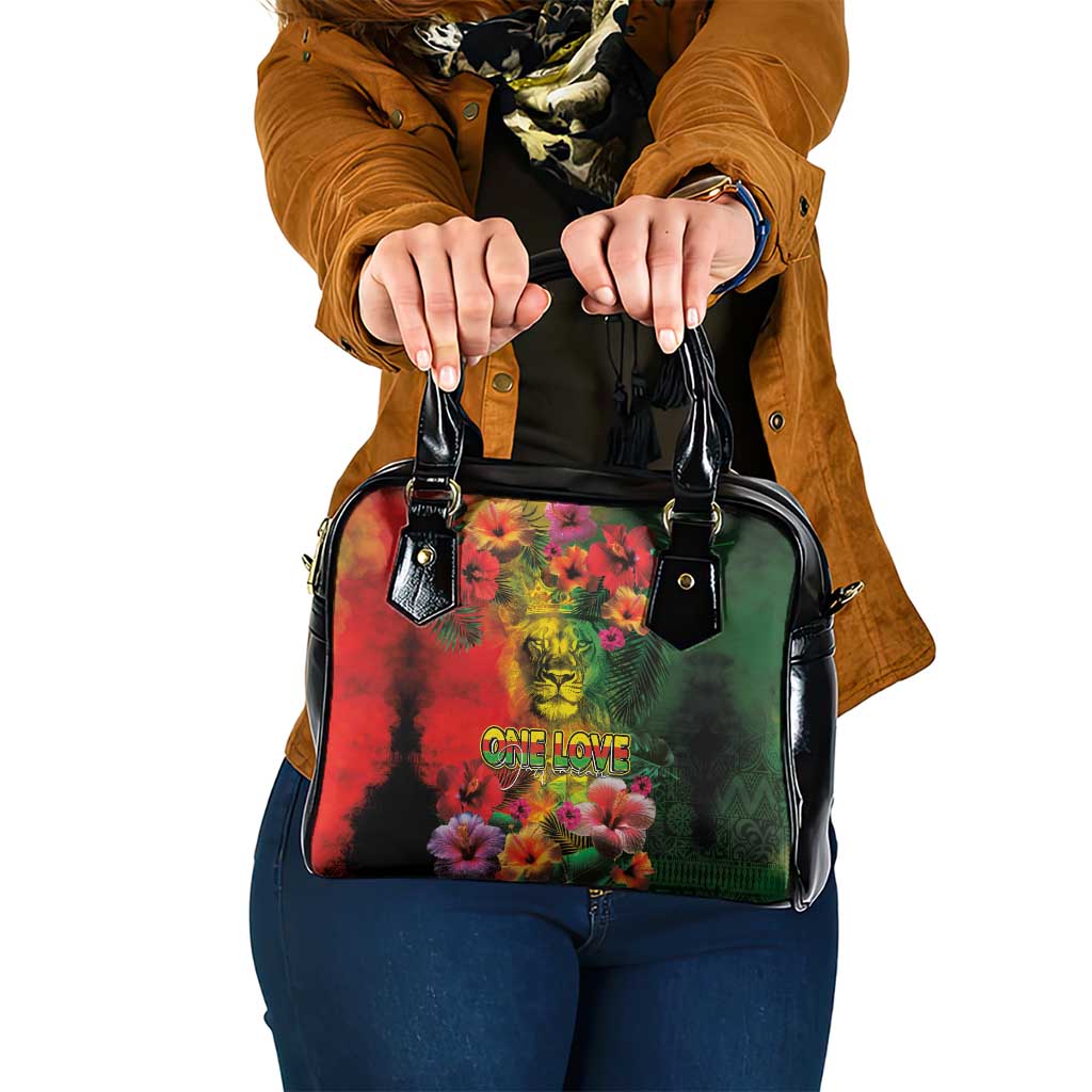 Hawaiian Reggae Shoulder Handbag Tropical Plants and Tribal Kakau Tattoo-One Love Jawaiian