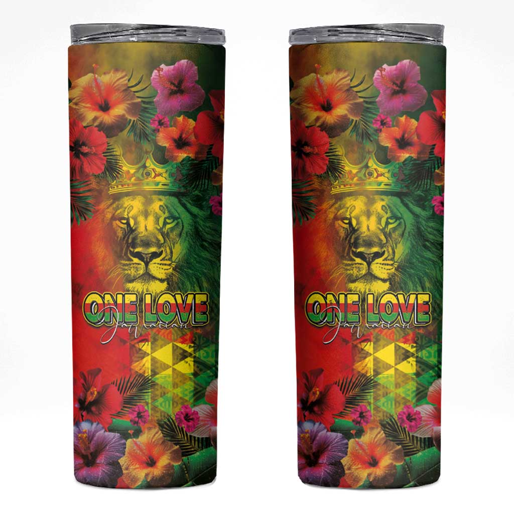 Hawaiian Reggae Skinny Tumbler Tropical Plants and Tribal Kakau Tattoo-One Love Jawaiian