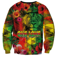 Hawaiian Reggae Sweatshirt Tropical Plants and Tribal Kakau Tattoo-One Love Jawaiian