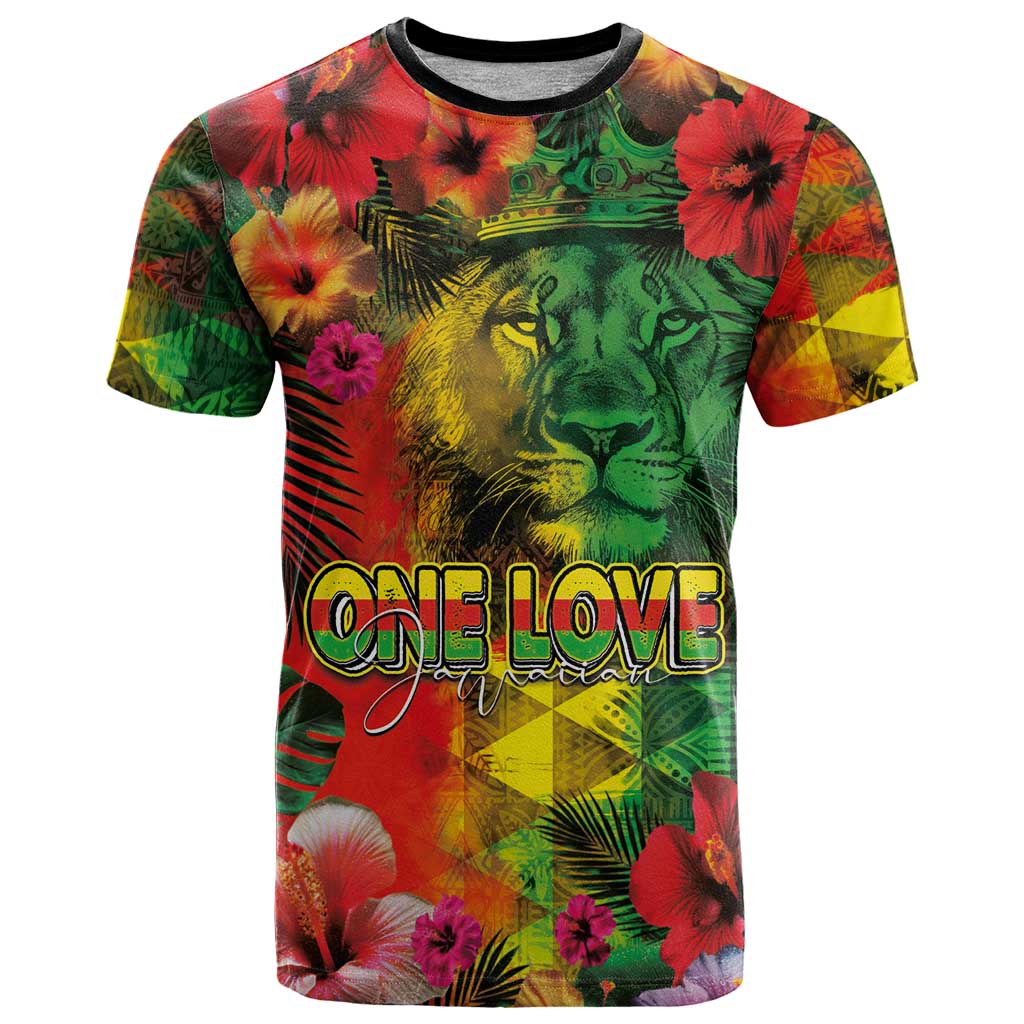 Hawaiian Reggae T Shirt Tropical Plants and Tribal Kakau Tattoo-One Love Jawaiian