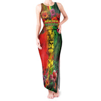 Hawaiian Reggae Tank Maxi Dress Tropical Plants and Tribal Kakau Tattoo-One Love Jawaiian LT03 Women Reggae - Polynesian Pride