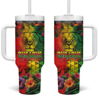 Hawaiian Reggae Tumbler With Handle Tropical Plants and Tribal Kakau Tattoo-One Love Jawaiian