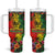 Hawaiian Reggae Tumbler With Handle Tropical Plants and Tribal Kakau Tattoo-One Love Jawaiian