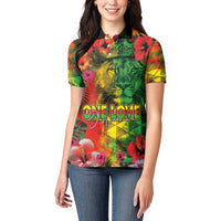 Hawaiian Reggae Women Polo Shirt Tropical Plants and Tribal Kakau Tattoo-One Love Jawaiian LT03 - Polynesian Pride