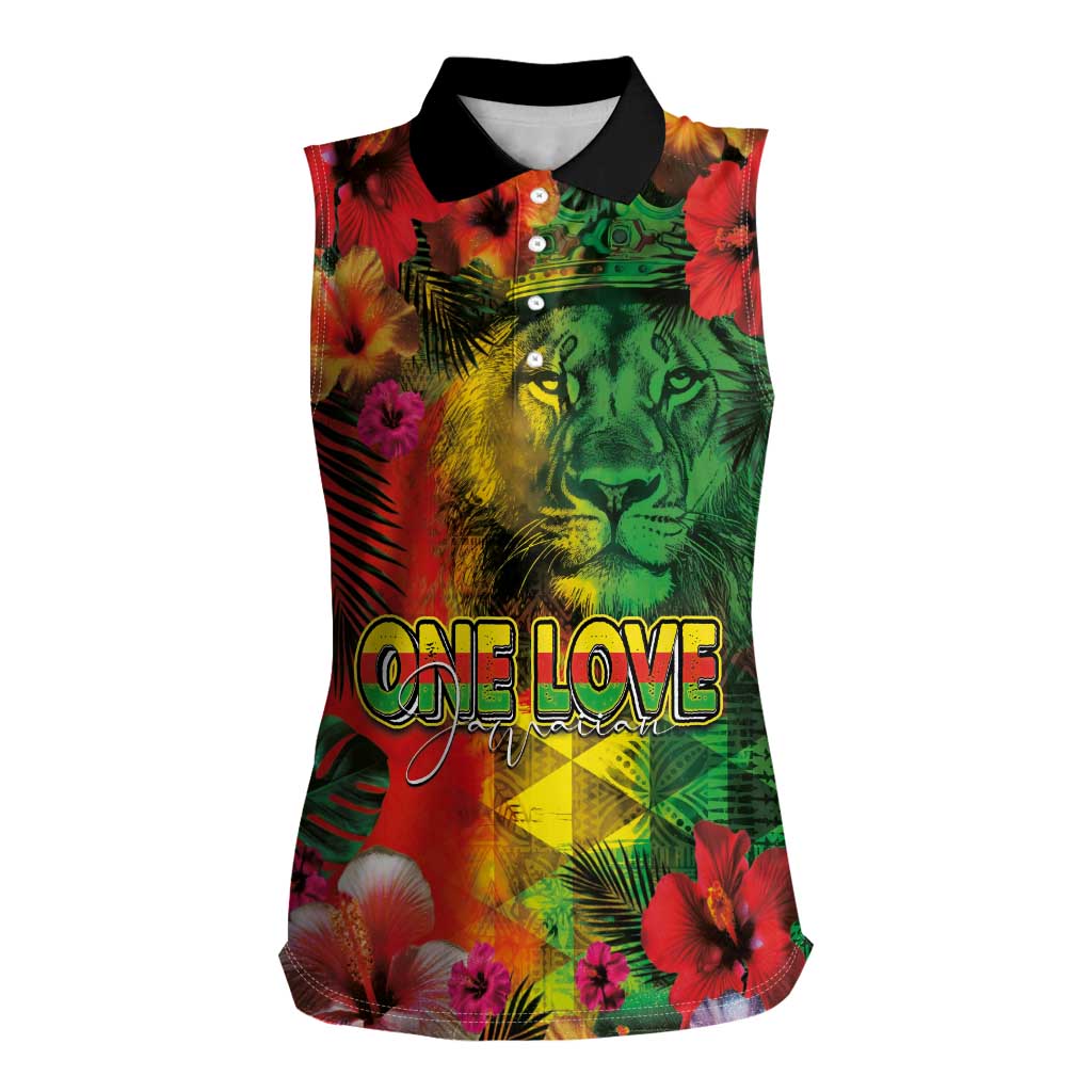 Hawaiian Reggae Women Sleeveless Polo Shirt Tropical Plants and Tribal Kakau Tattoo-One Love Jawaiian LT03 Female Reggae - Polynesian Pride
