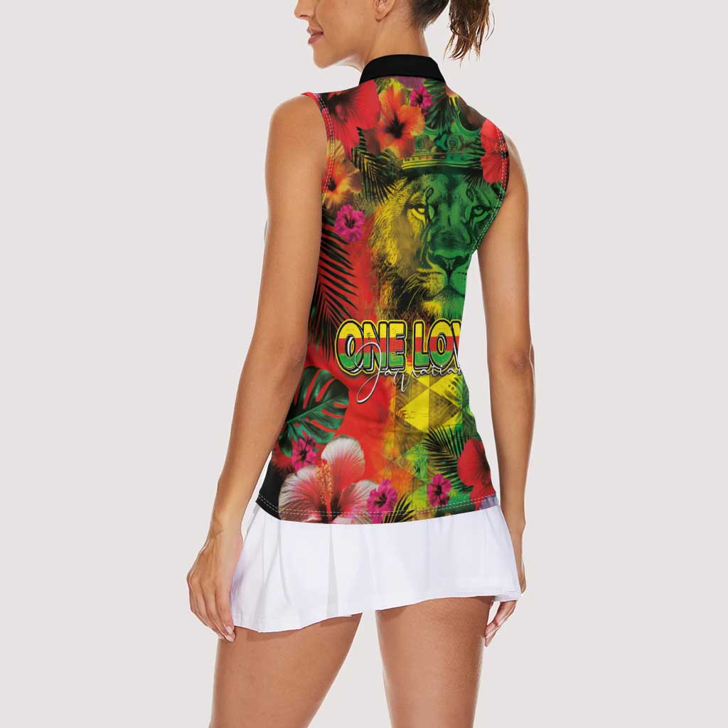 Hawaiian Reggae Women Sleeveless Polo Shirt Tropical Plants and Tribal Kakau Tattoo-One Love Jawaiian LT03 - Polynesian Pride