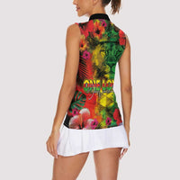 Hawaiian Reggae Women Sleeveless Polo Shirt Tropical Plants and Tribal Kakau Tattoo-One Love Jawaiian LT03 - Polynesian Pride