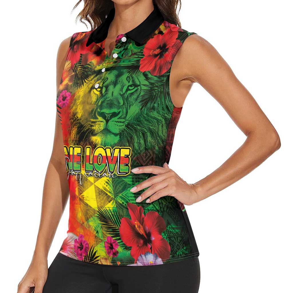 Hawaiian Reggae Women Sleeveless Polo Shirt Tropical Plants and Tribal Kakau Tattoo-One Love Jawaiian LT03 - Polynesian Pride