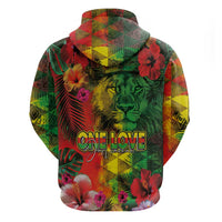 Hawaiian Reggae Zip Hoodie Tropical Plants and Tribal Kakau Tattoo-One Love Jawaiian
