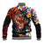 Hawaiian Lei Day Baseball Jacket Colorful Plumeria and Volcanic Turtle with Abstract Lava Texture