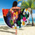 Hawaiian Lei Day Beach Blanket Colorful Plumeria and Volcanic Turtle with Abstract Lava Texture