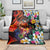 Hawaiian Lei Day Blanket Colorful Plumeria and Volcanic Turtle with Abstract Lava Texture