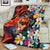 Hawaiian Lei Day Blanket Colorful Plumeria and Volcanic Turtle with Abstract Lava Texture