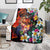 Hawaiian Lei Day Blanket Colorful Plumeria and Volcanic Turtle with Abstract Lava Texture