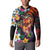 Hawaiian Lei Day Button Sweatshirt Colorful Plumeria and Volcanic Turtle with Abstract Lava Texture