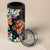 Hawaiian Lei Day 4 in 1 Can Cooler Tumbler Colorful Plumeria and Volcanic Turtle with Abstract Lava Texture