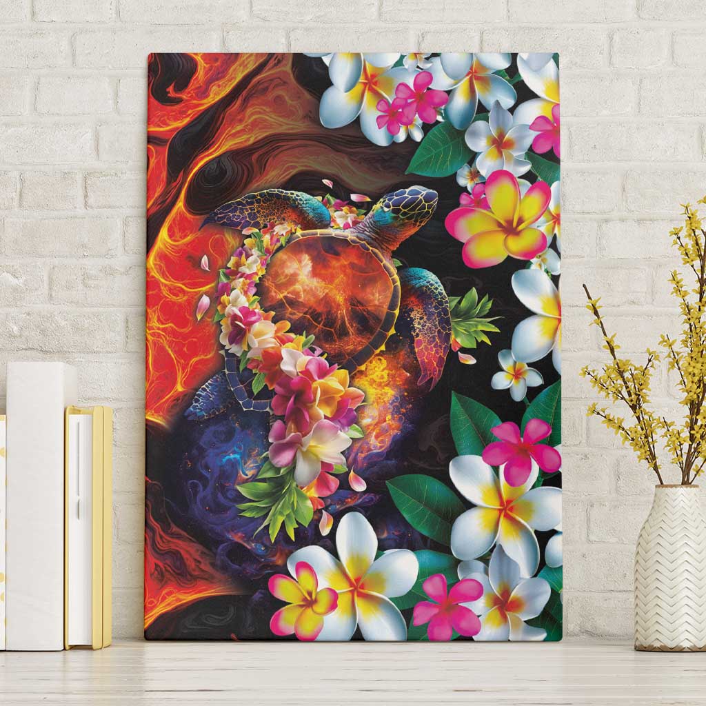 Hawaiian Lei Day Canvas Wall Art Colorful Plumeria and Volcanic Turtle with Abstract Lava Texture