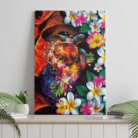 Hawaiian Lei Day Canvas Wall Art Colorful Plumeria and Volcanic Turtle with Abstract Lava Texture
