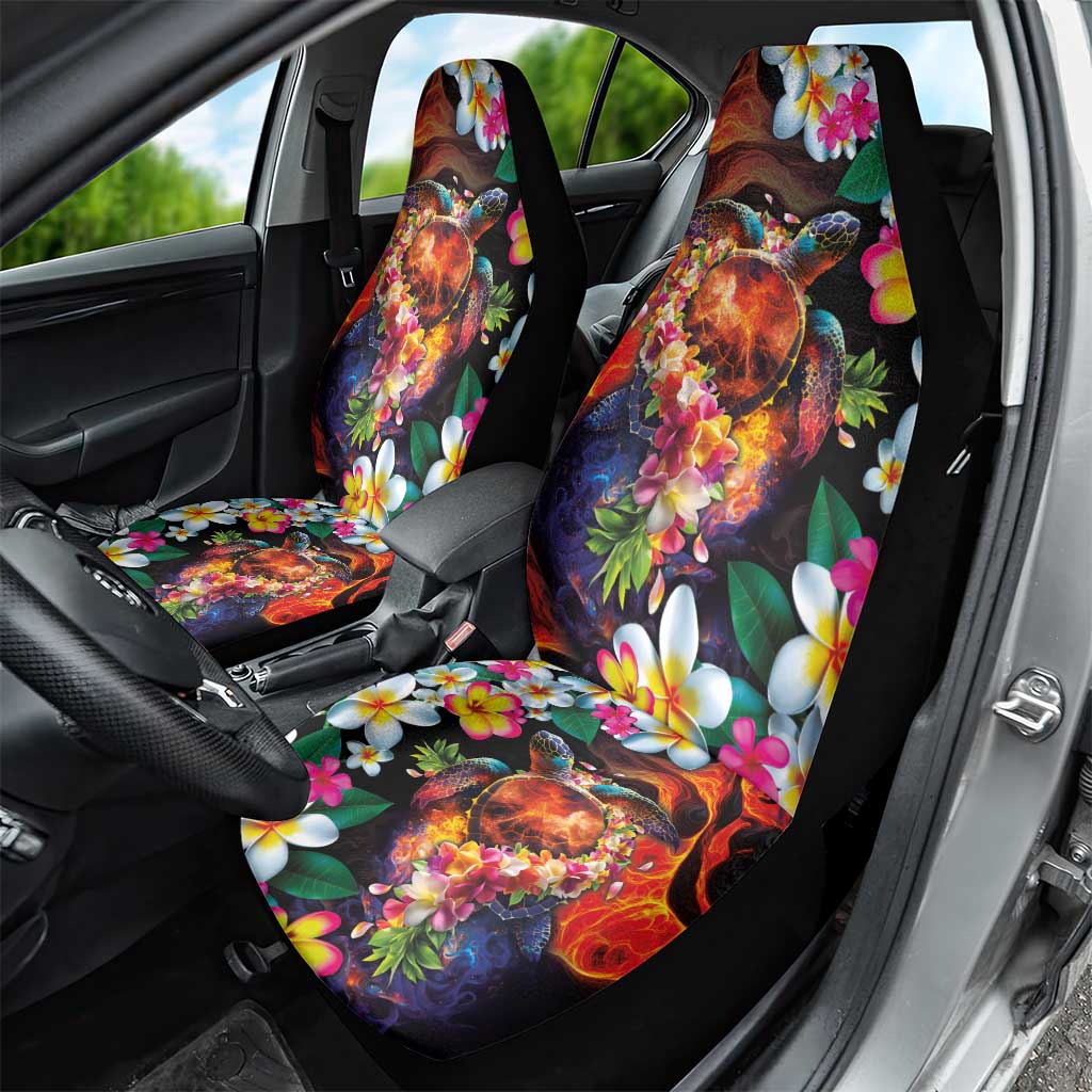 Hawaiian Lei Day Car Seat Cover Colorful Plumeria and Volcanic Turtle with Abstract Lava Texture
