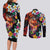 Hawaiian Lei Day Couples Matching Long Sleeve Bodycon Dress and Long Sleeve Button Shirt Colorful Plumeria and Volcanic Turtle with Abstract Lava Texture