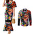 Hawaiian Lei Day Couples Matching Mermaid Dress and Long Sleeve Button Shirt Colorful Plumeria and Volcanic Turtle with Abstract Lava Texture