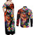 Hawaiian Lei Day Couples Matching Off Shoulder Maxi Dress and Long Sleeve Button Shirt Colorful Plumeria and Volcanic Turtle with Abstract Lava Texture